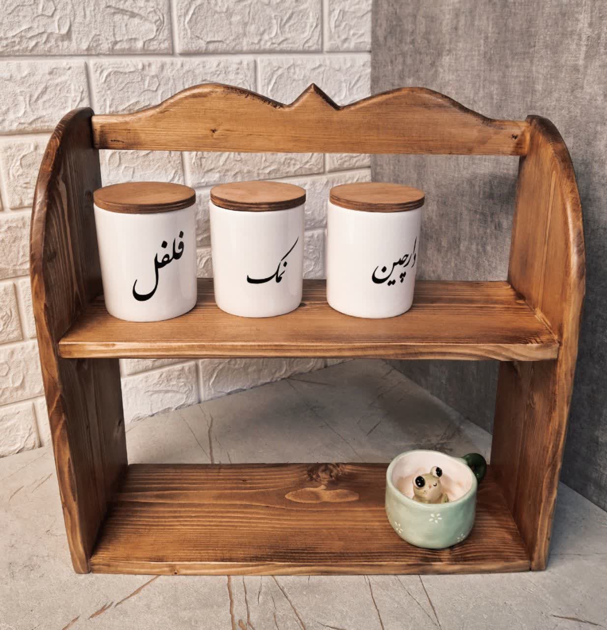 استند چوبی دو طبقه مدل لبه گرد